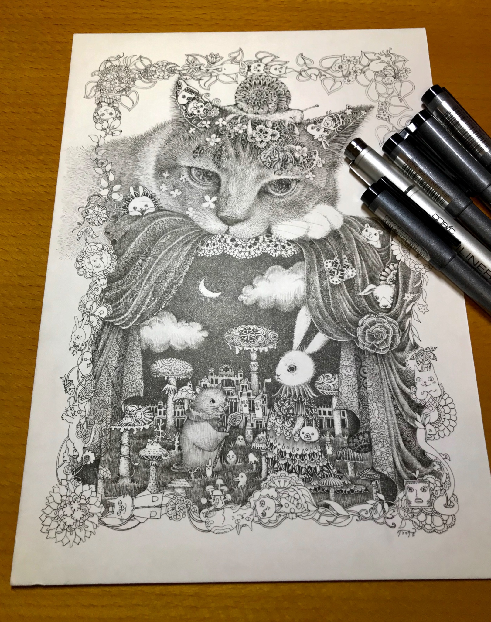 サイ 動物ペン画No.13