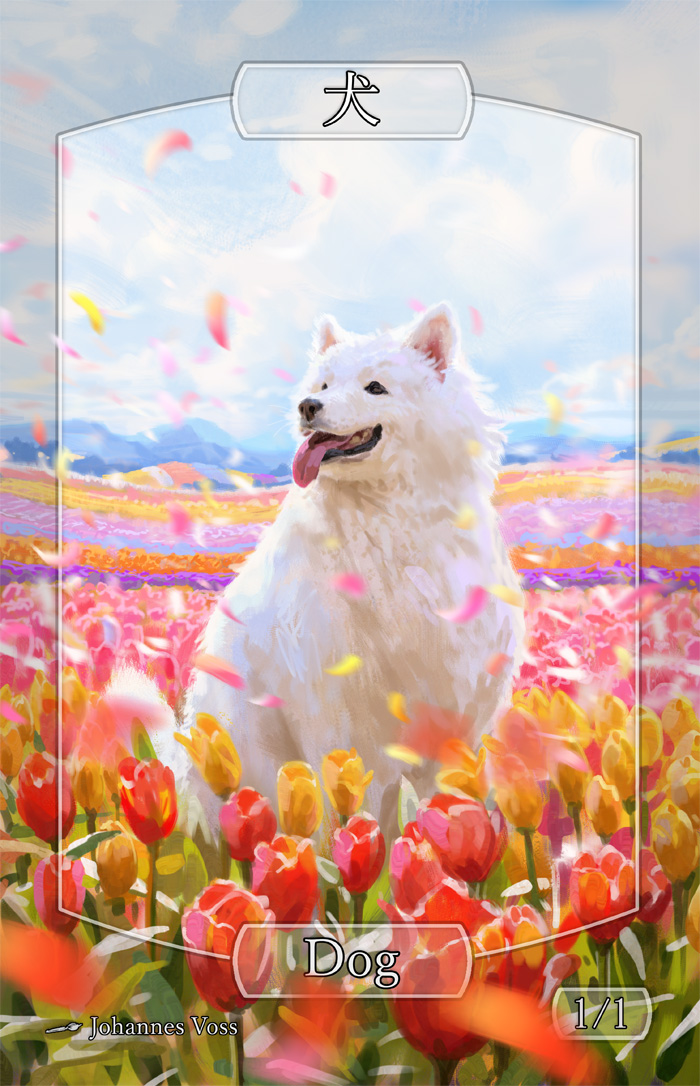 I painted a Dog token to go with the Plains I painted for #MTGJMP