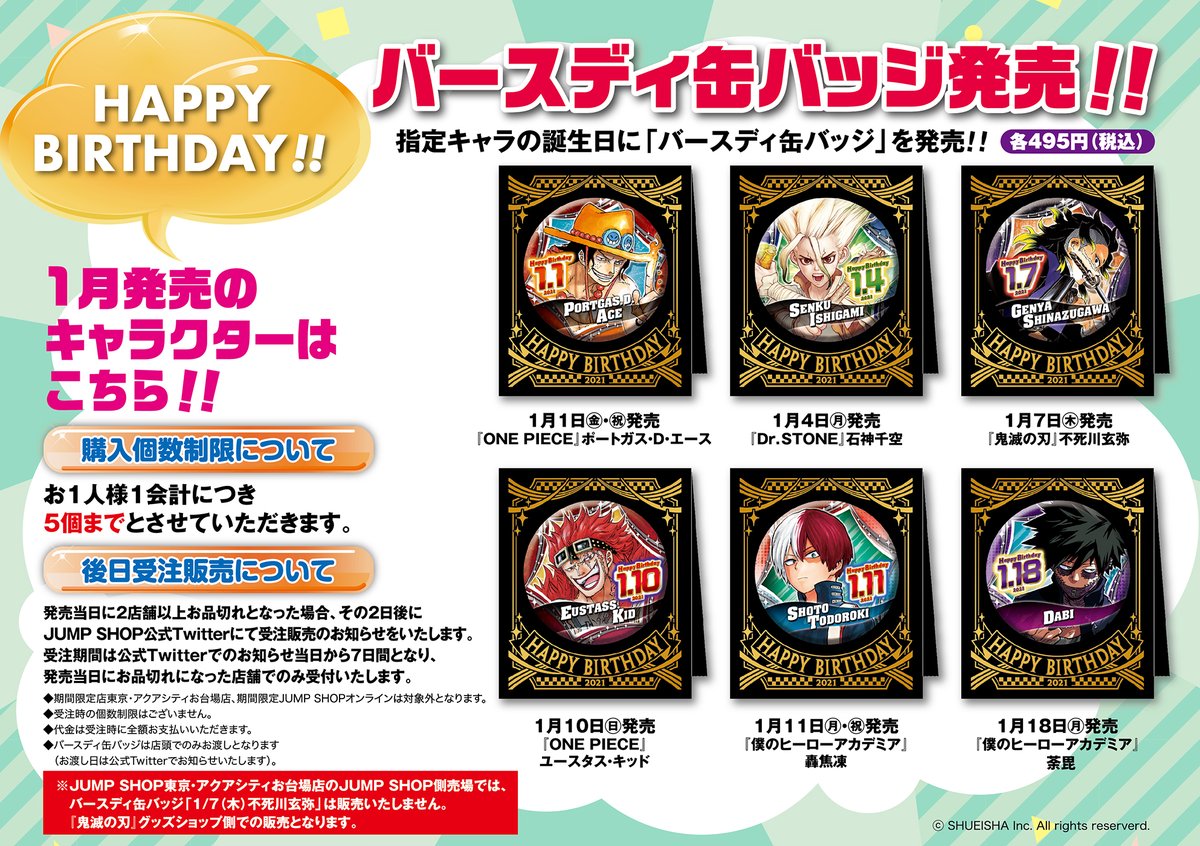 ☆2021年1月バースデイグッズ発売☆ バースデイグッズは2021年も発売