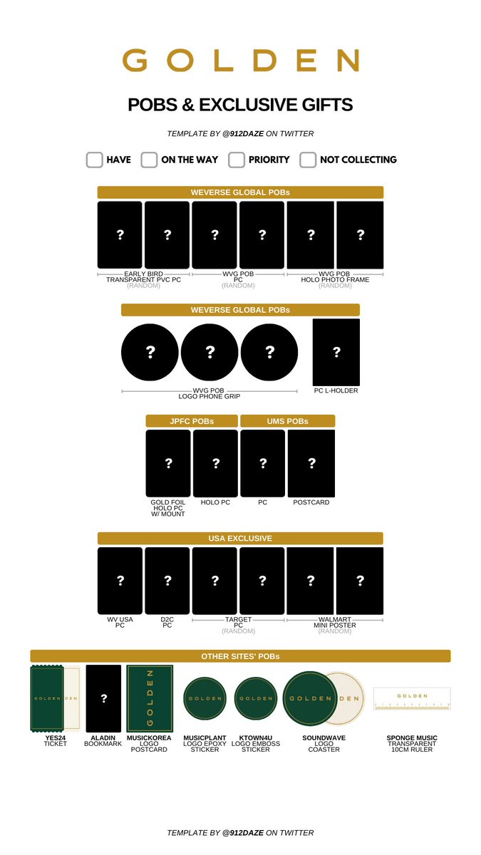BTS JUNGKOOK PC PHOTOCARD WISHLIST TEMPLATES✨ JK - GOLDEN [NEW