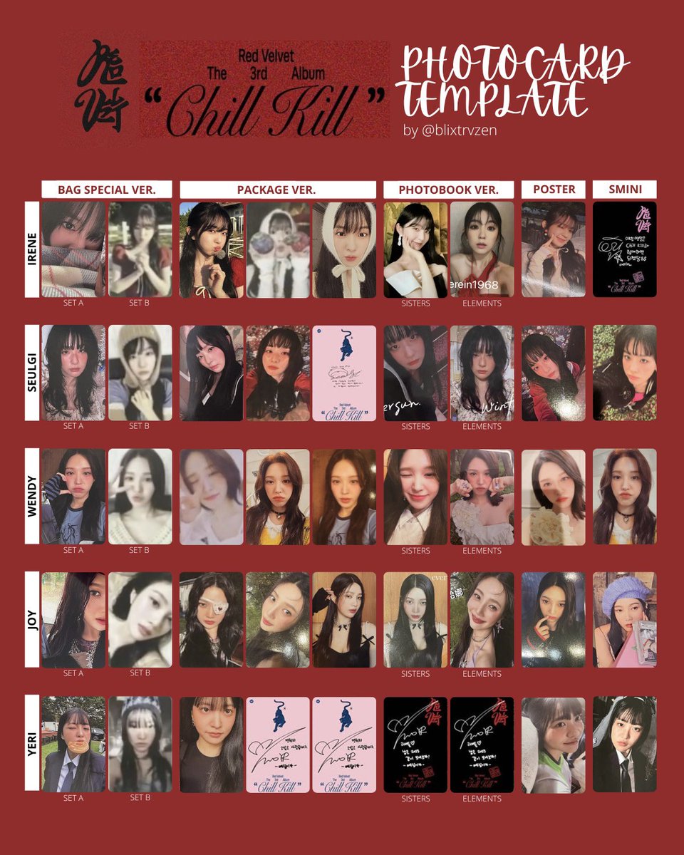 Red Velvet 3rd Album 'Chill Kill' Photocard PC Template (Bag
