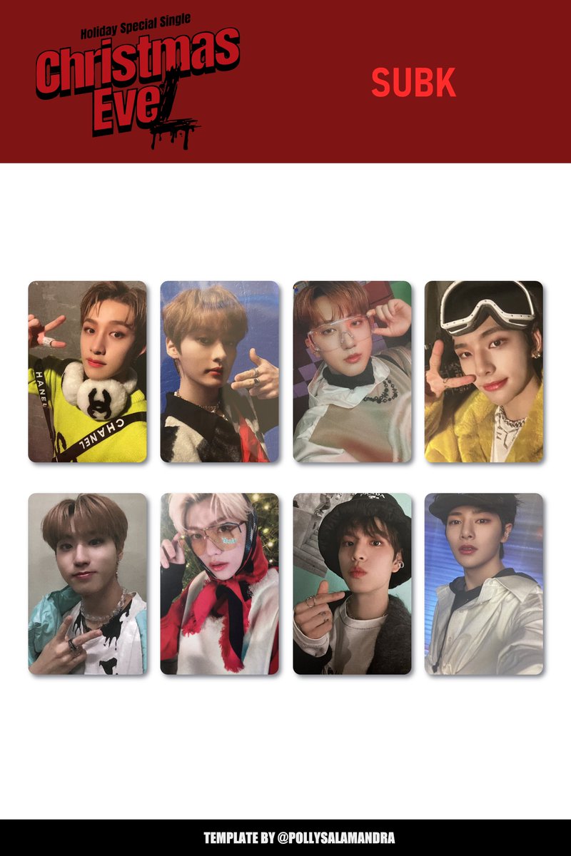 🎄[ CHRISTMAS EVEL ] Stray Kids photocard template — SUBK POB Bang