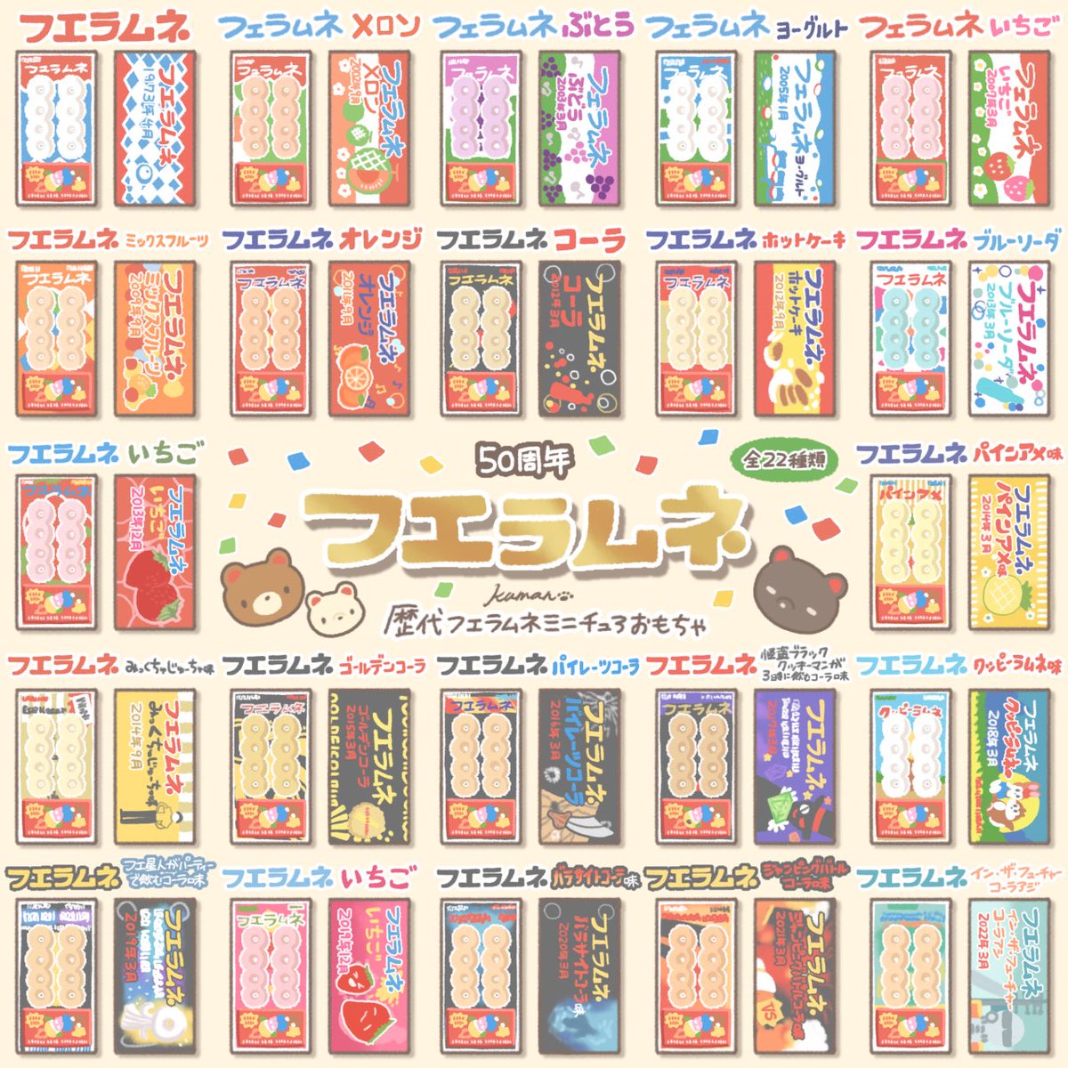 🎉発売50周年 フエラムネ🎉 フエラムネ50周年の、おまけミニチュア