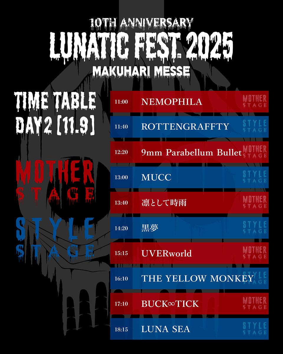 ◢◤ 「LUNATIC FEST. 2025」 タイムテーブル発表！ ◥◣ 2025年11月8