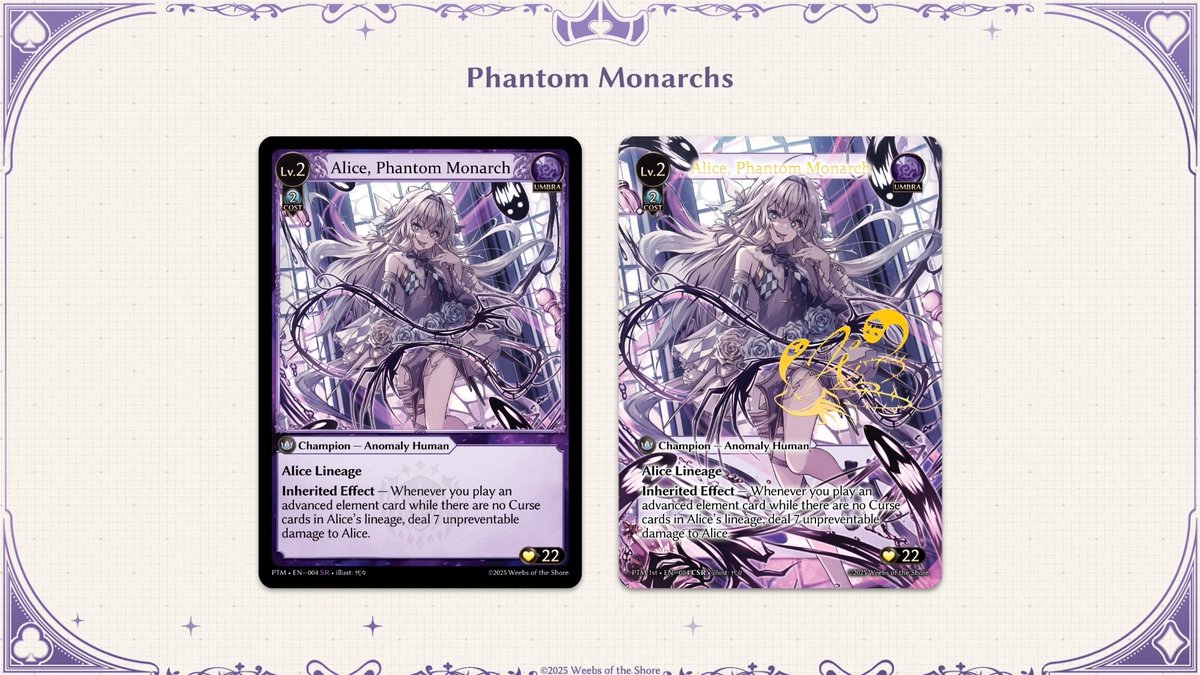 Introducing cards from Phantom Monarchs, such as Alice, Distorted