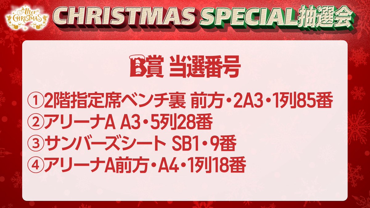 🎅クリスマススペシャル抽選会🎄 A賞、B賞の当選番号はご覧の通りです