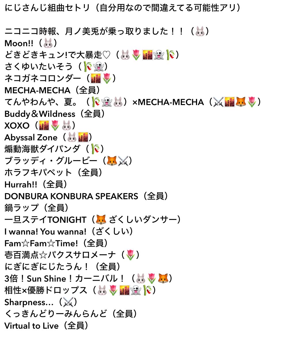 SitR東京 にじさんじ組曲セトリ（自分用なので間違えてる可能性アリ
