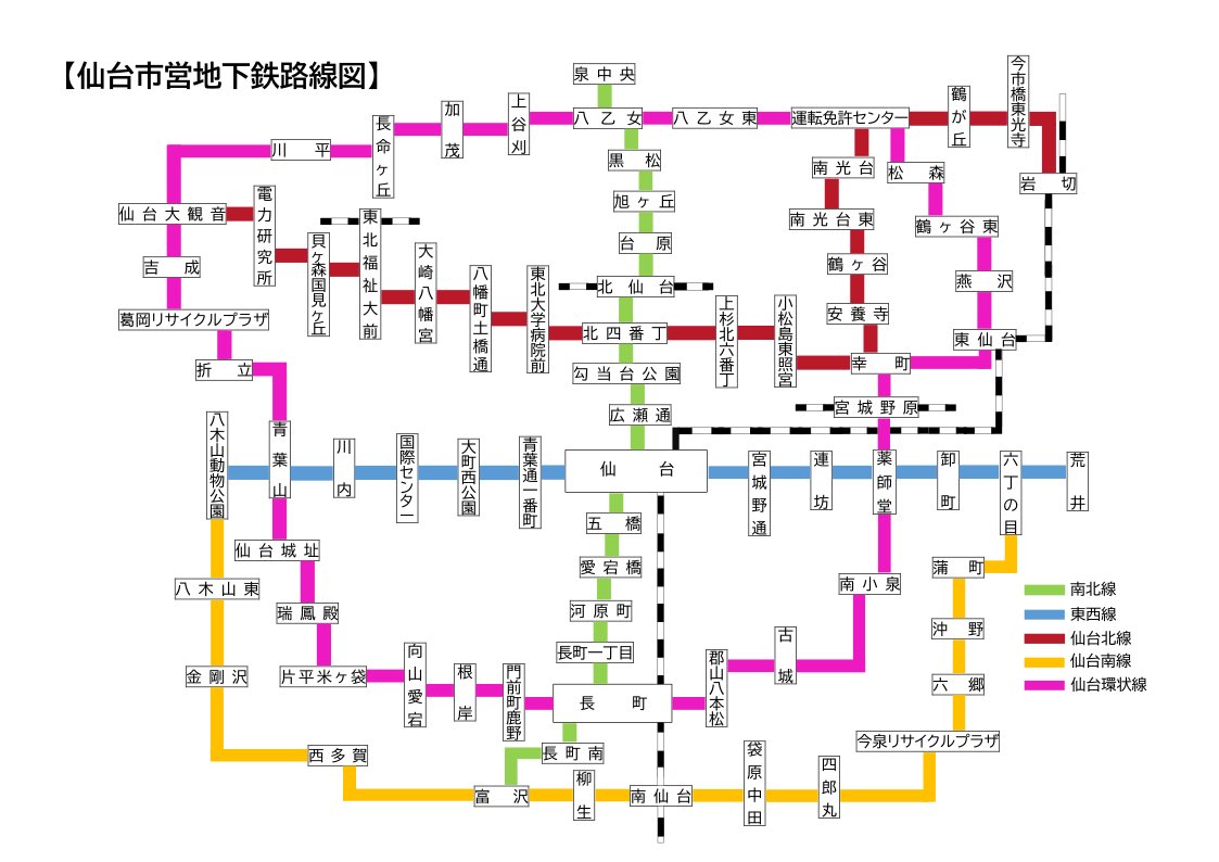 お待たせしました。【仙台妄想地下鉄】全体の路線図！自分で掘った