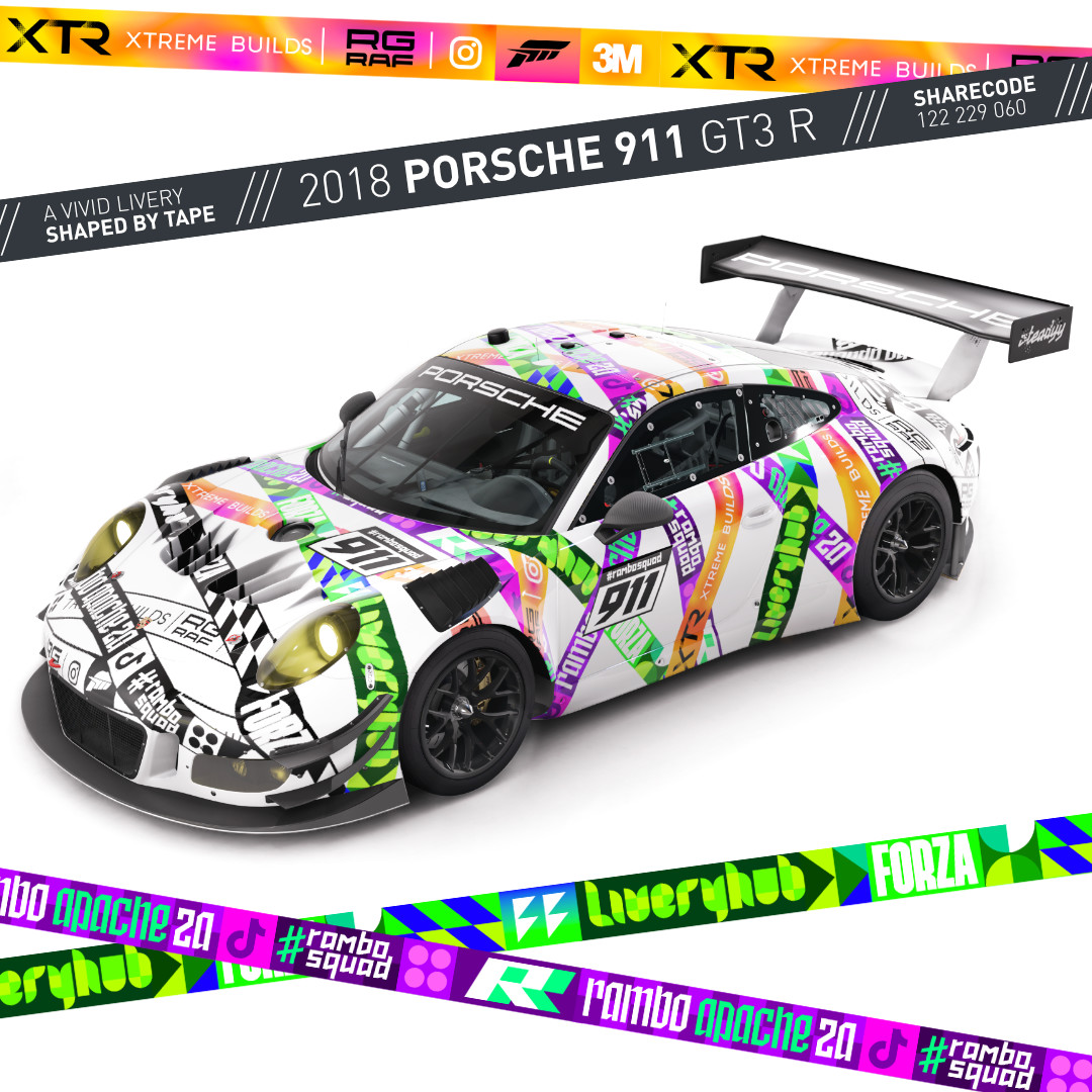 A vivid livery shaped by tape. 2018 Porsche 911 GT3 R 🎨122 229