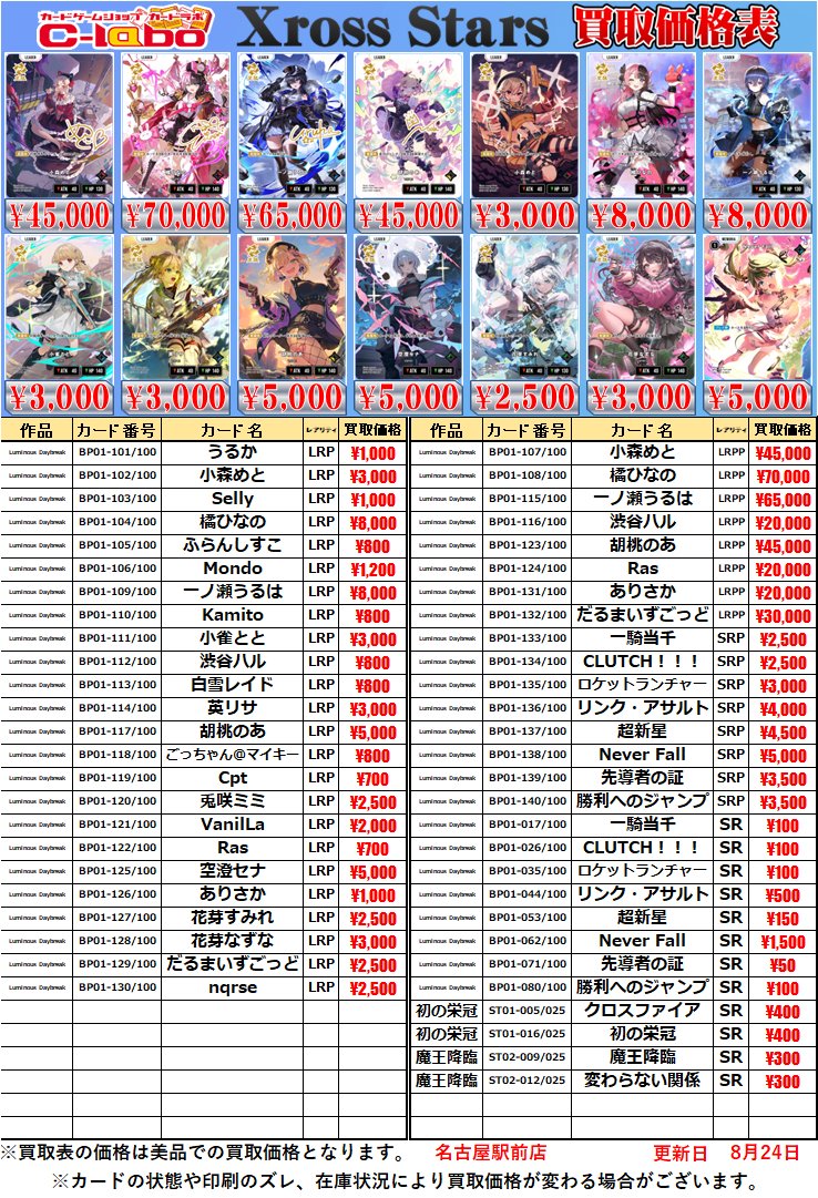Xross Stars クロススターズ 販売情報】 #クロスタ 買取価格表を更新