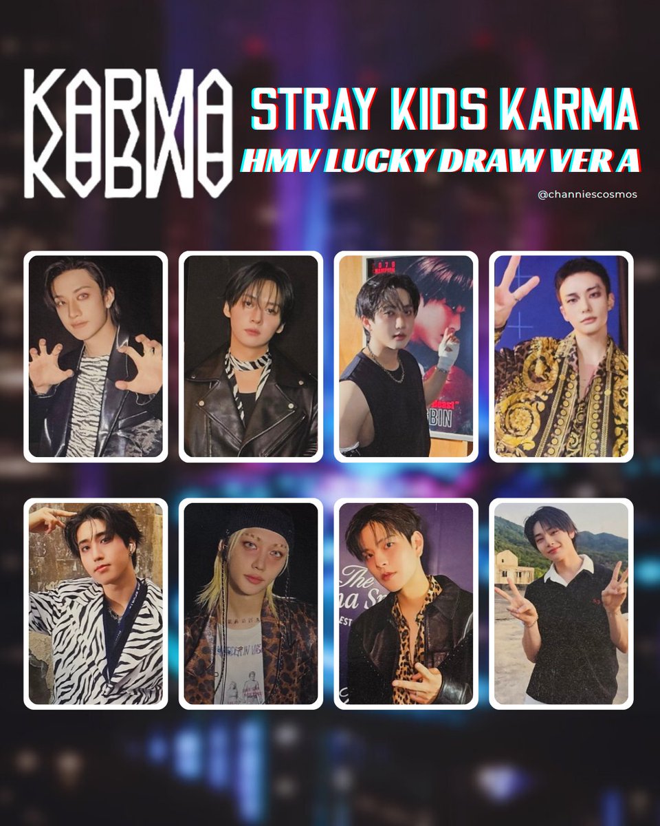 stray kids karma ot8 hmv lucky draw version a and b photocard