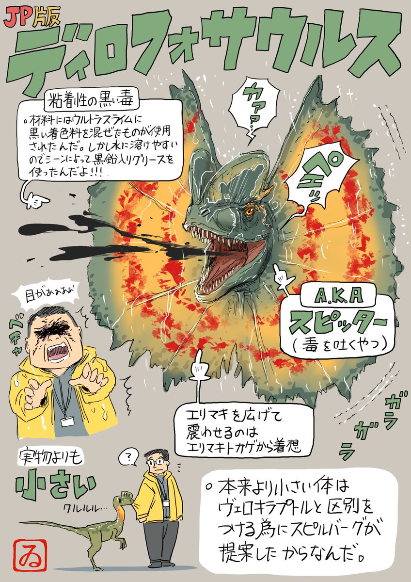 いまだにJP関係ない恐竜としてのディロフォサウルスのイラストや