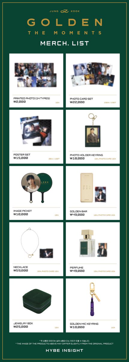 BTS ジョングクの展示会「GOLDEN : The Moments」のグッズラインナップ