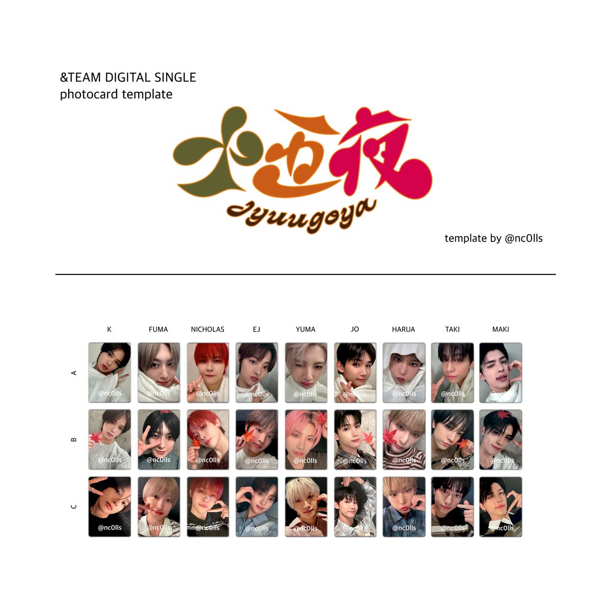 &TEAM 十五夜 Jyuugoya autumn box photocard list template andTEAM K