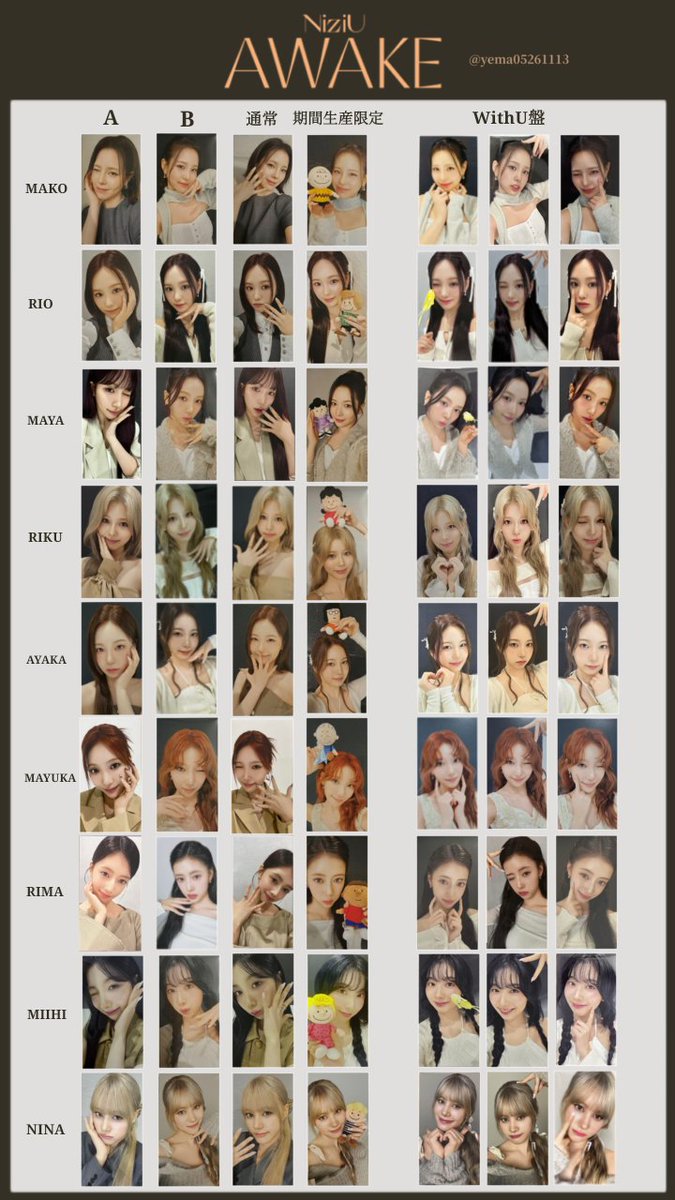 ✦ 𝐍𝐢𝐳𝐢𝐔 𝐀𝐖𝐀𝐊𝐄 CD 封入 WithU盤 トレカ一覧 ✦】 保存/使用