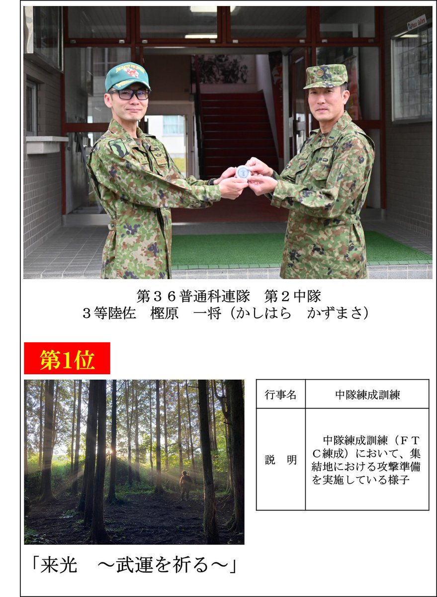 師団フォトコンテスト】 「師団フォトコンテスト」の優秀作品（上位3