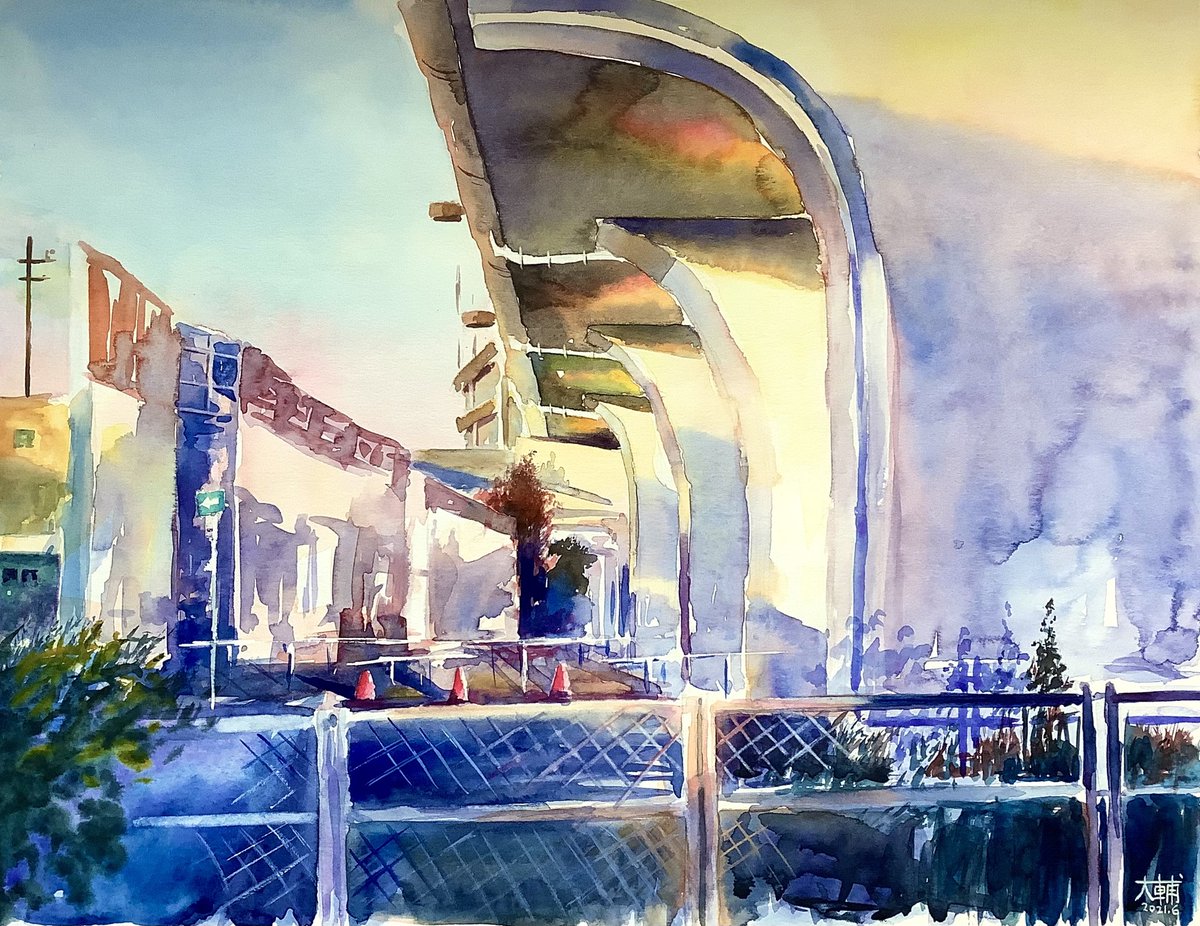 国道302号の肖像 アルビレオ水彩紙F6 ホルベイン透明水彩