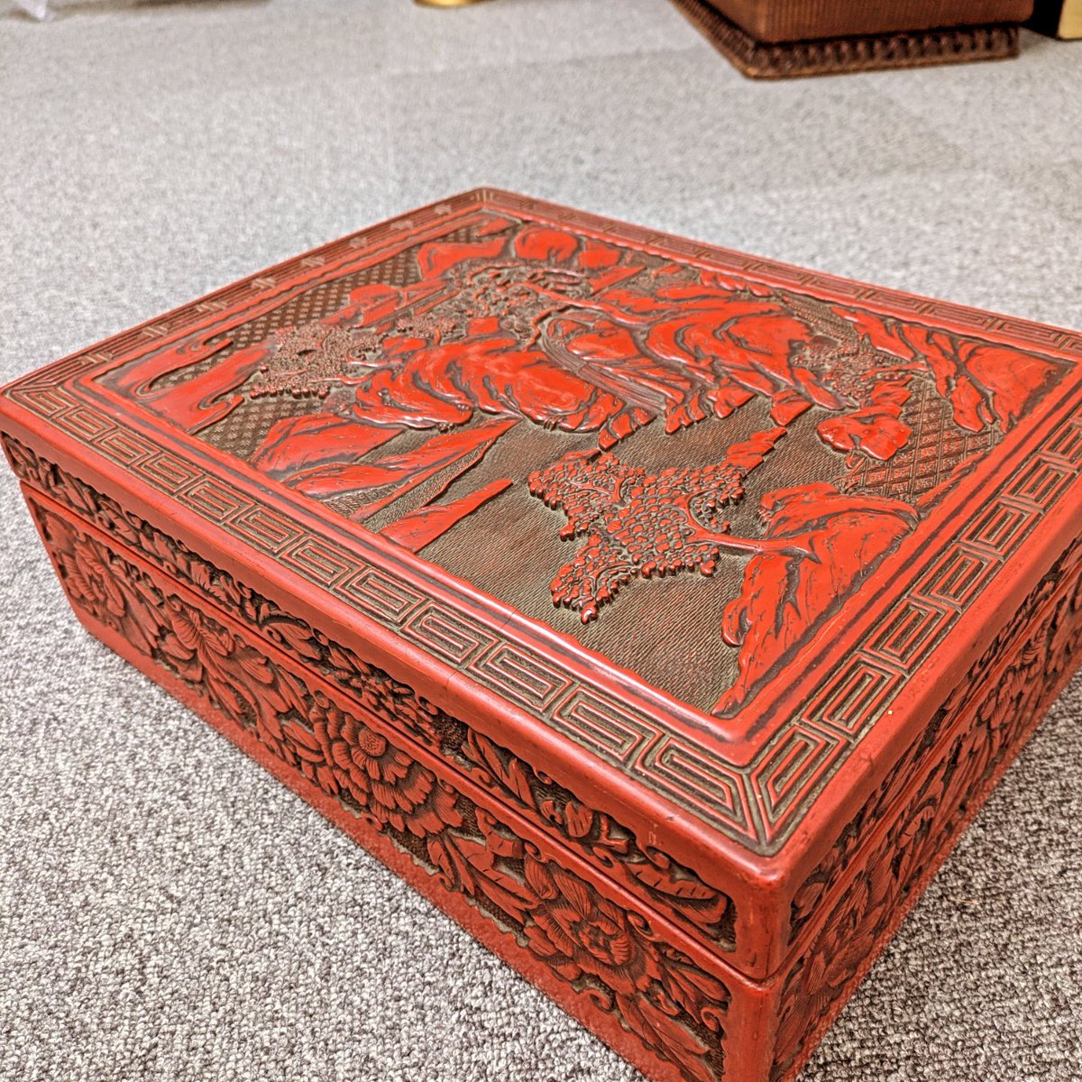 堆朱 文庫 文筥 山水彫刻 #古美術#骨董品#掛軸#書道具#茶道具#煎茶道具