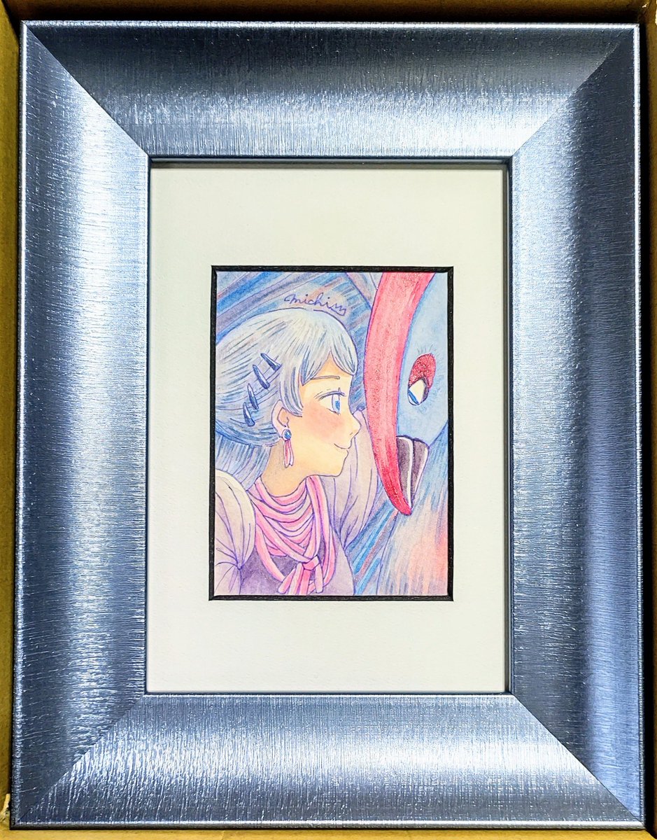 額装しました🖼️🖤💙❤️ 反射防止のため面材は抜いて撮影しています