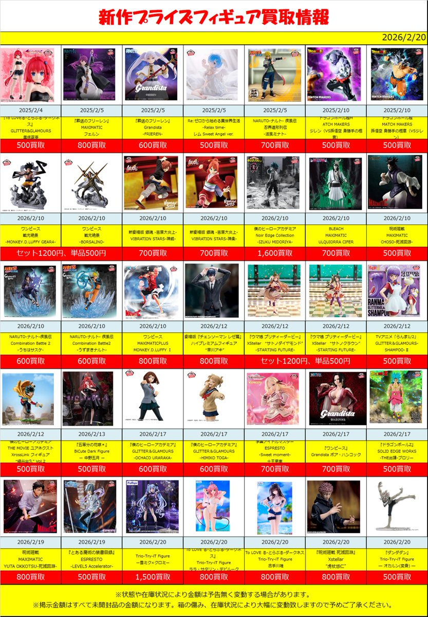 新作、準新作プライズ 買取情報‼】2/20(版) 2月新作プライズフィギュア
