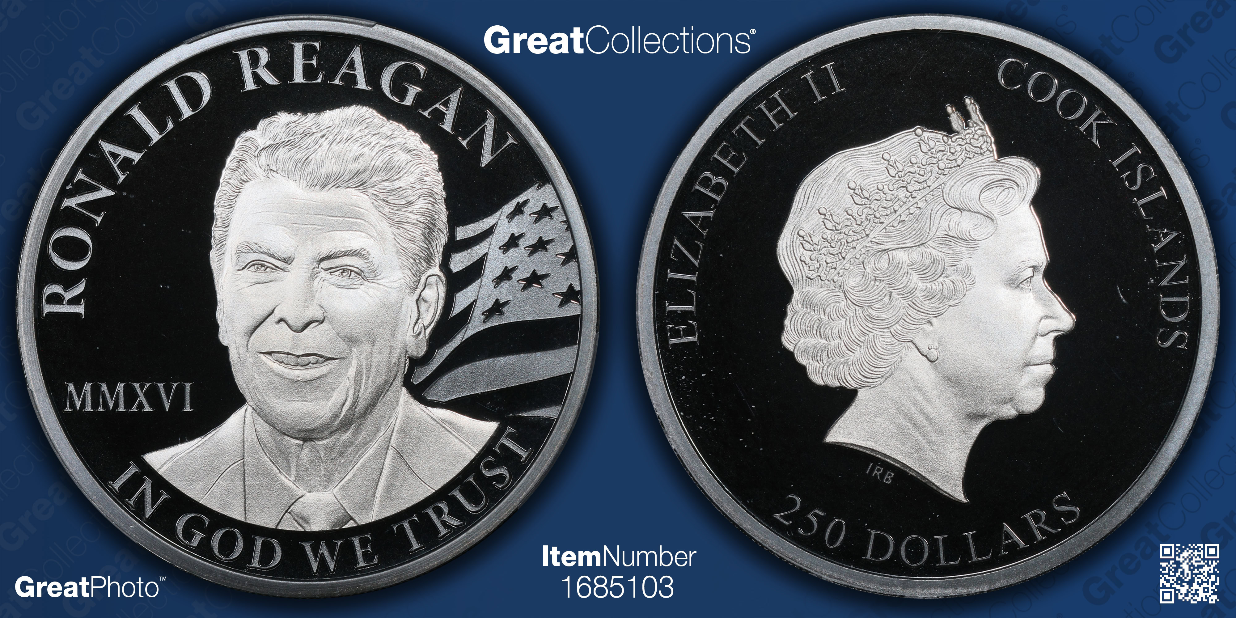 Cook Islands 2016 Palladium $250 Ronald Reagan Palladium, Black