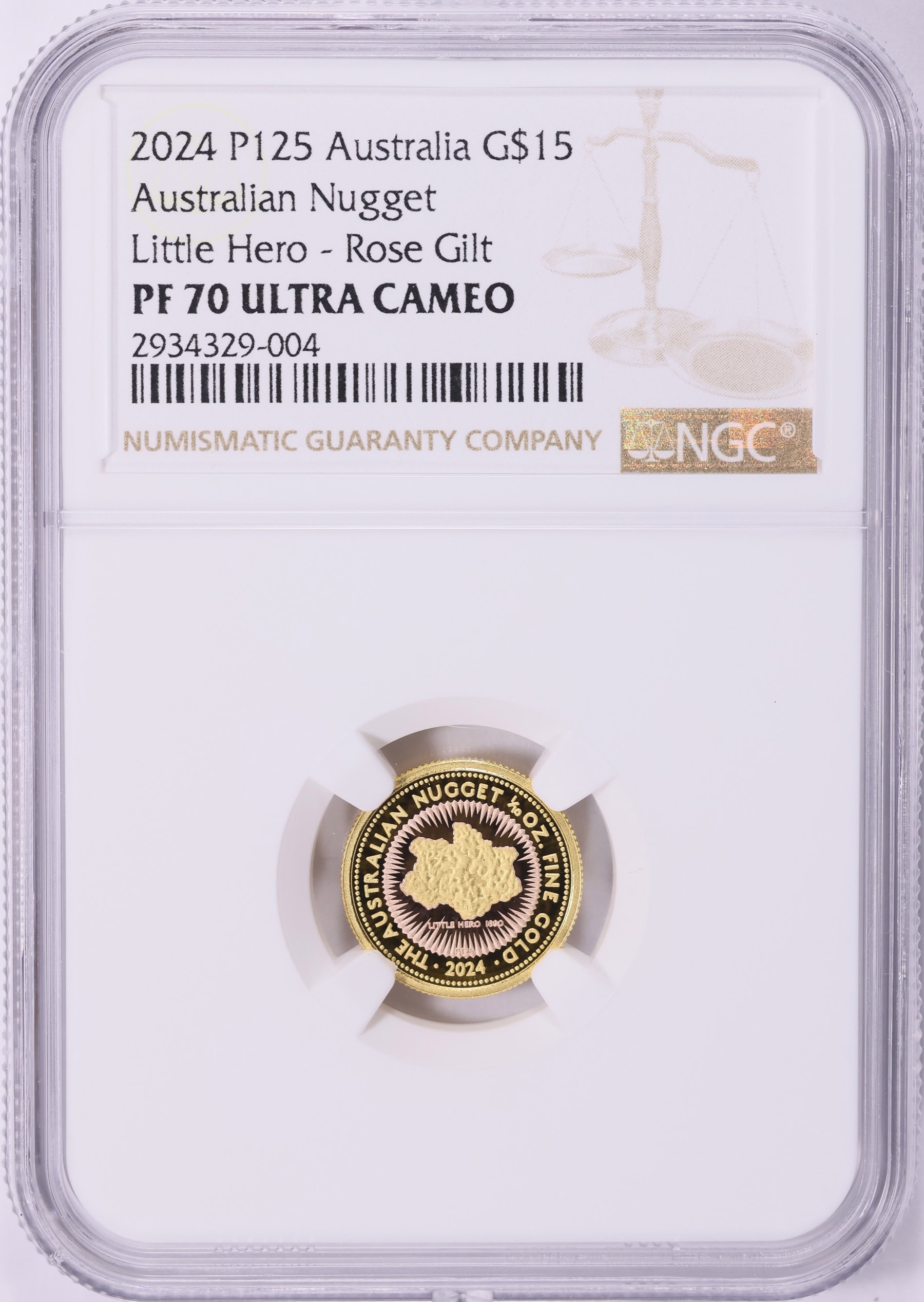 Australia 2024-P125 Rose Gilt Gold $15 Nugget Little Hero NGC