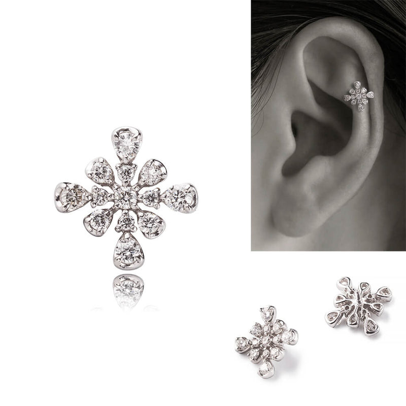 ダイヤモンドの軟骨ピアス│K18金イエローゴールド プラチナ