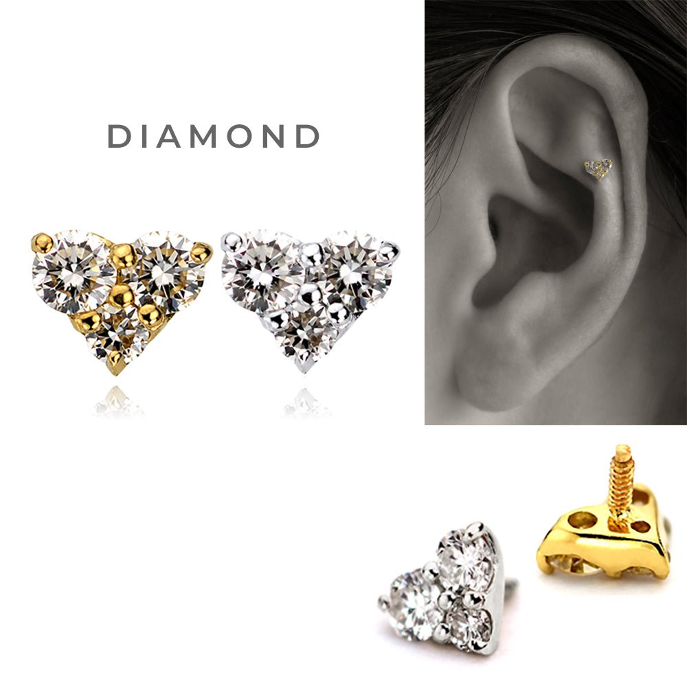 18金 プラチナ ルビー&ダイヤモンドかわいいハート軟骨ピアス・ボディ