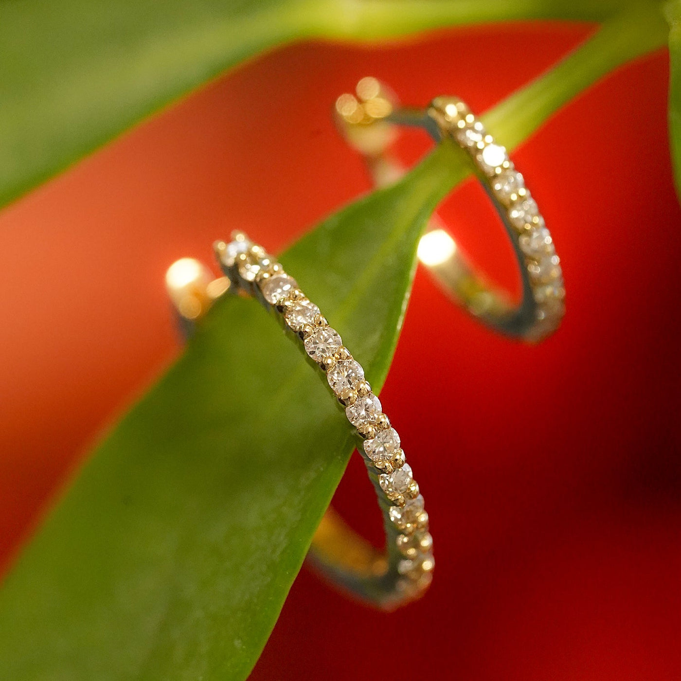 軟骨ピアス用ダイヤモンドフープピアス K18金イエローゴールドor