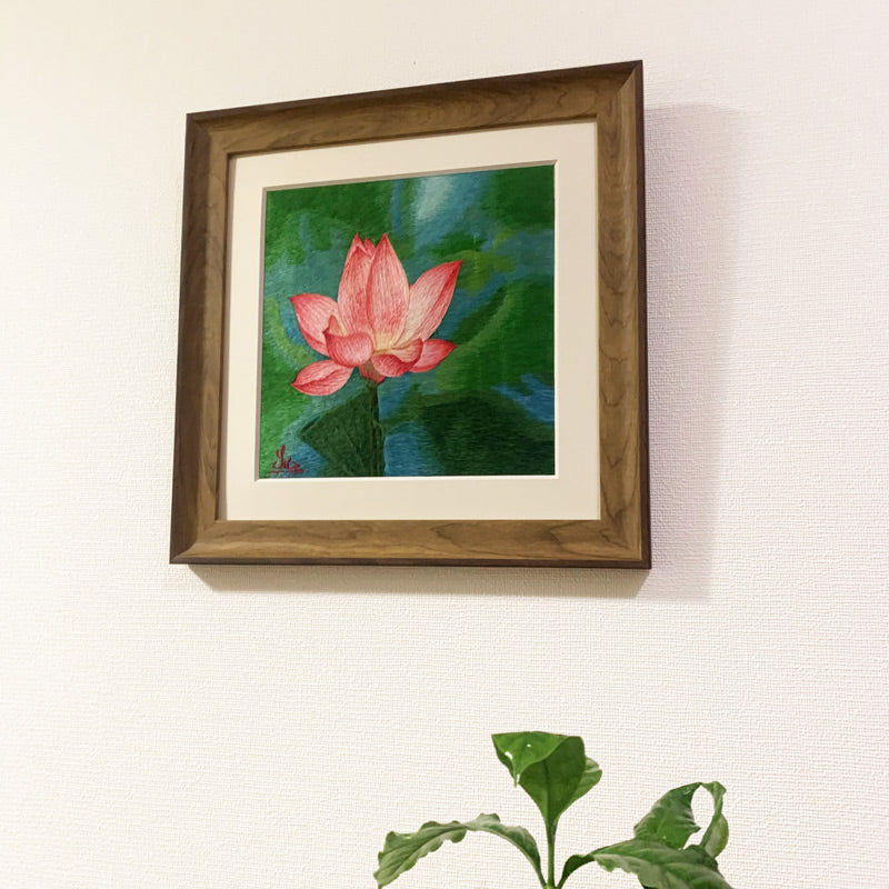 受注生産】ベトナム シルク刺繍絵 Mr. クオック・スー作品 蓮
