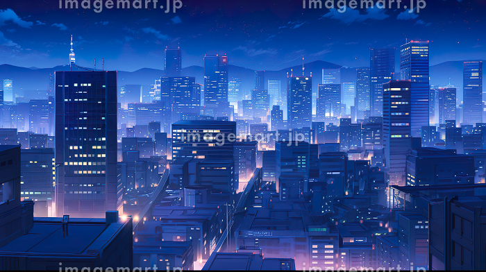 大都会の夜景のアニメ風イラスト「AI生成画像」 [235874881]｜毎月1点