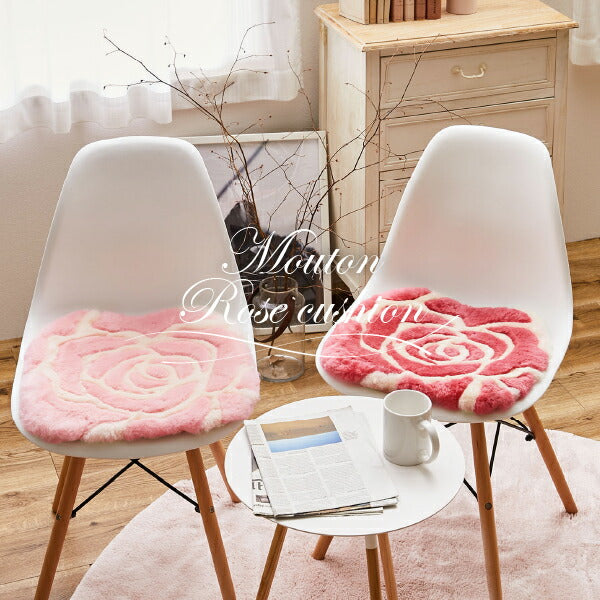 座布団 バラ柄ムートン 40×38cm 羊毛 ファー ムートンクッション 馬蹄