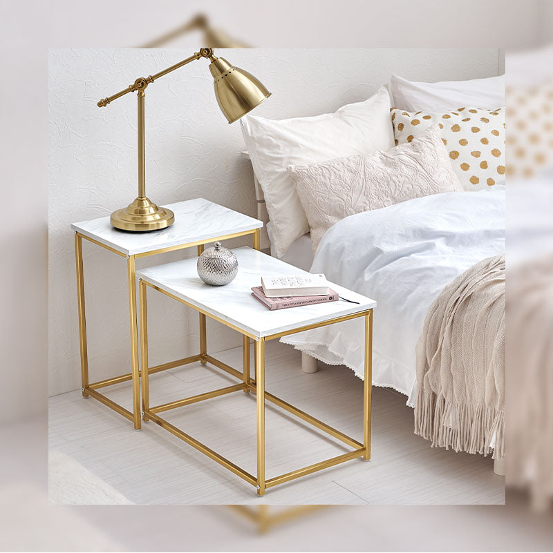 大理石調＆ゴールドフレーム ネストサイドテーブル [幅60] 角型