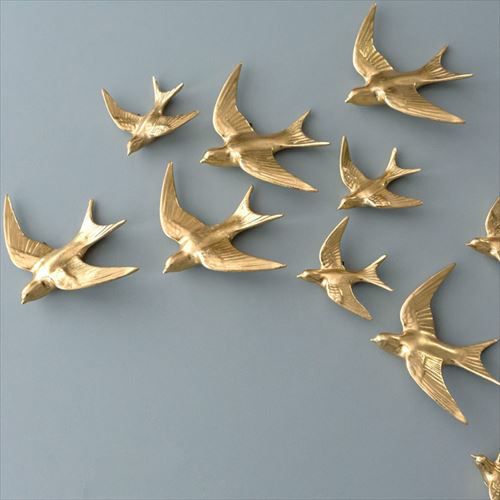 壁飾り バード 鳥 ゴールド 立体 背面フック付き Sサイズ 幅10cm