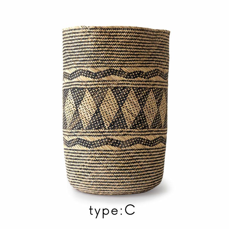 プランターカバー 筒形 円柱 ラタン製 ネイティブ柄 深型タイプ L 上径