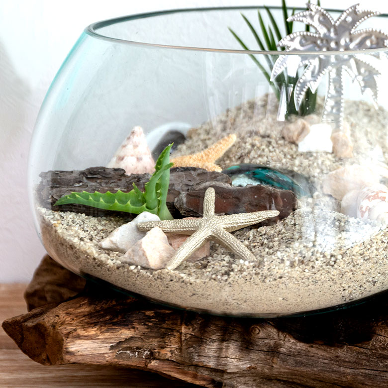 ガラスと流木のプランターオブジェ Lサイズ(12162)【花瓶 花器 花入れ