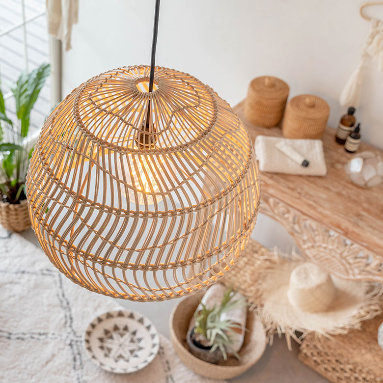 ランプシェード ペンダントライト 照明 ラタン 籐 1灯 口金E26 60W LED