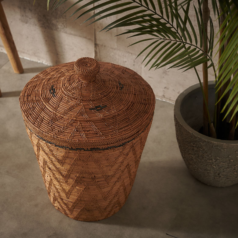 バスケット ふた付き ポットタイプ Mサイズ 壺型 アタ 約 W 38cm D