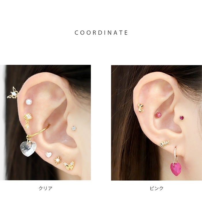 ボディピアス 14G 軟骨ピアス 16G ピアス 18G チャーム ハート レッド