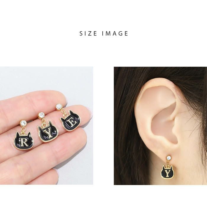 16G 14G 軟骨ピアス ネコ 動物 イニシャル 黒猫 ボディピアス