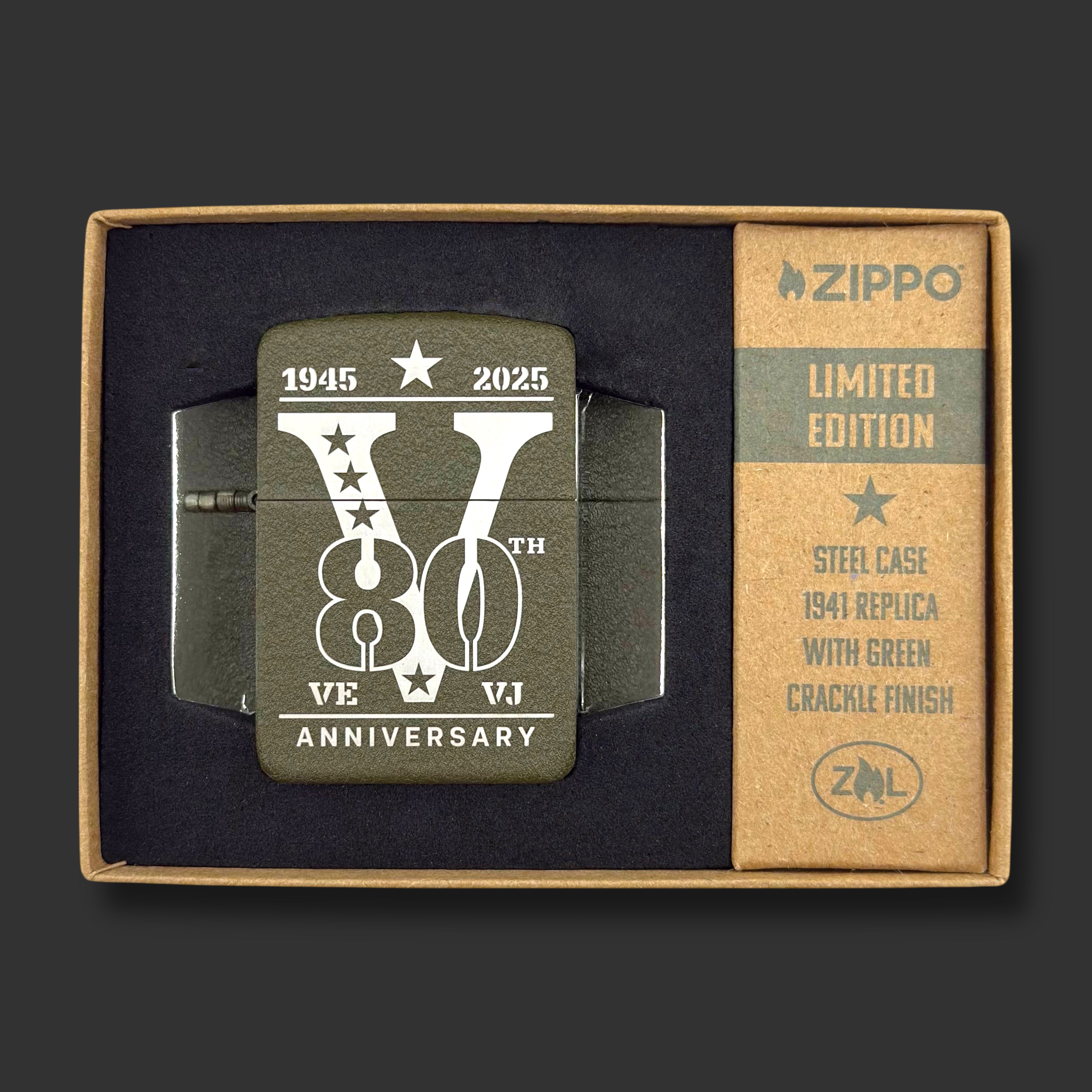 2025 Zippo Lighter - 80th Anniversary WWII Victory - Green Crackle