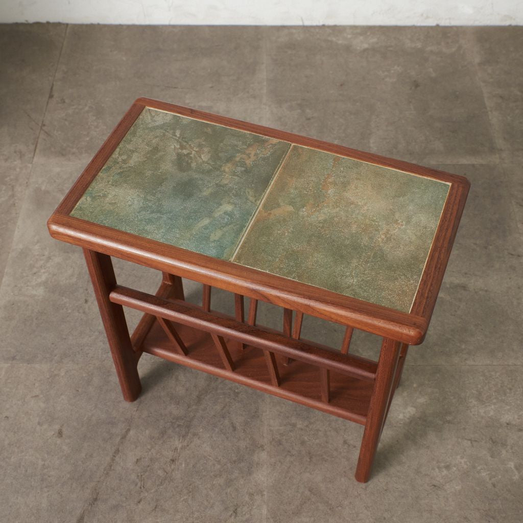 ヴィンテージ マガジンラック付き タイルトップサイドテーブル