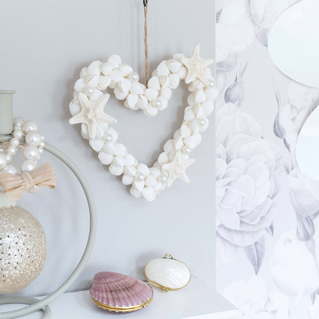 二枚貝とヒトデのリース 貝殻のハンドメイドオブジェ ハワイアン