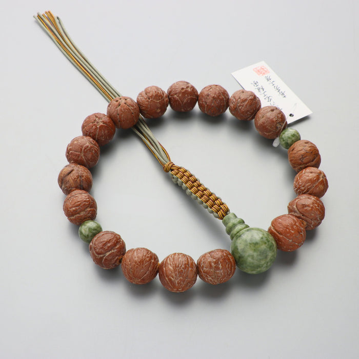 数珠 男性用 印度五佛眼菩提樹18玉 中国翡翠仕立 正絹八本組紐 — 仏壇