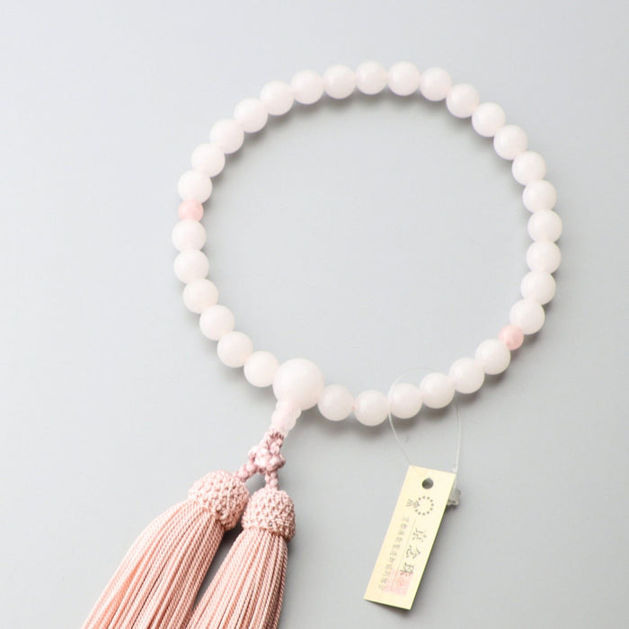 数珠 女性用 ホワイトオニキス8mm 二天紅水晶仕立 正絹房(灰桜色