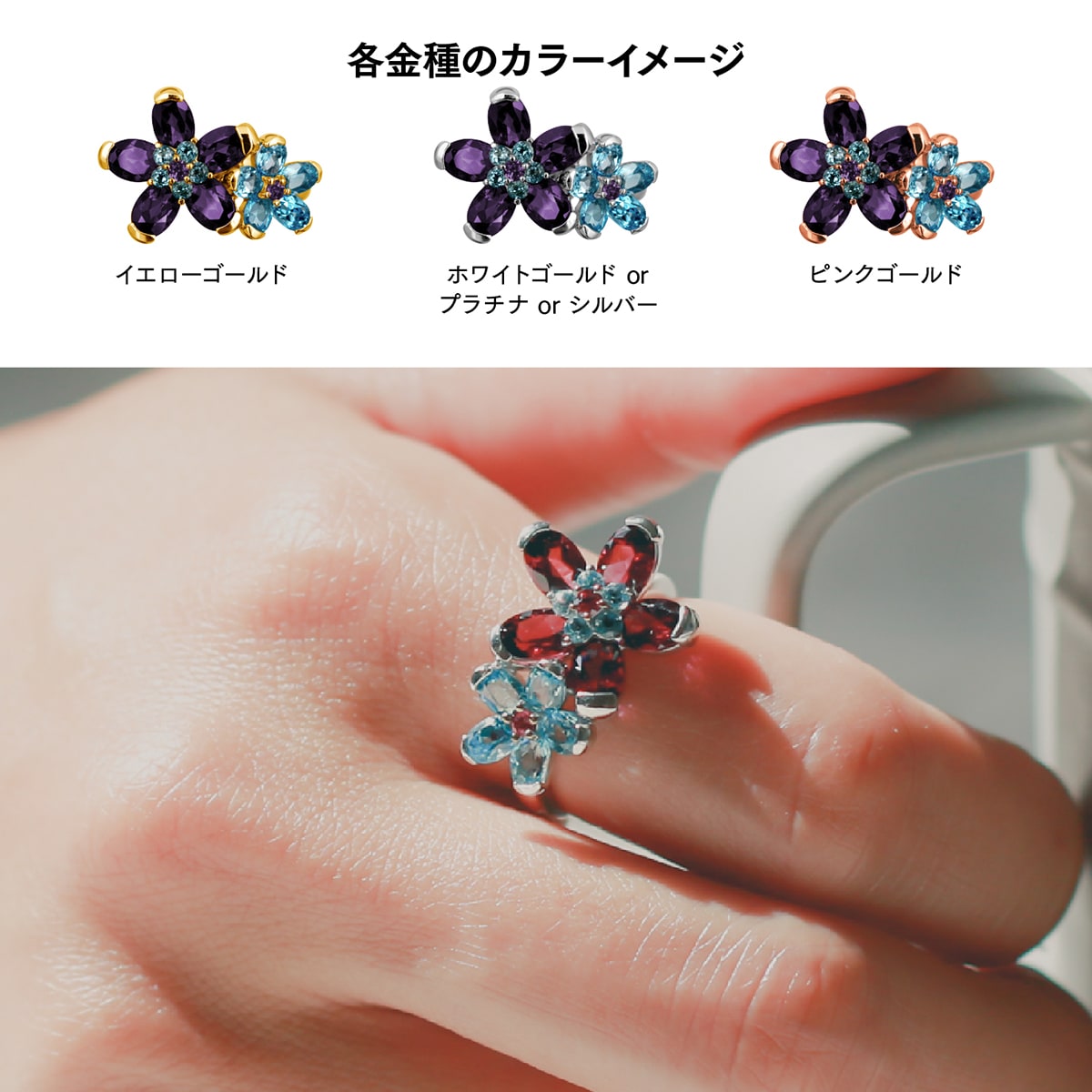 アメジスト ブルートパーズ ピンクトルマリン リング | sr708 – cococaru