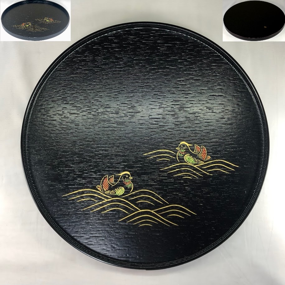 象彦おしどり黒丸盆32cm | 和食器リサイクル通販専門店フリマート