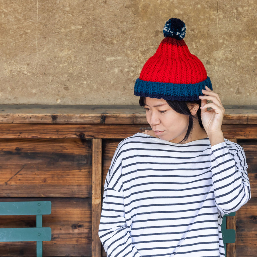 気仙沼ニッティング 赤富士 手編み ポンポン帽子 / 赤富士 凱風快晴
