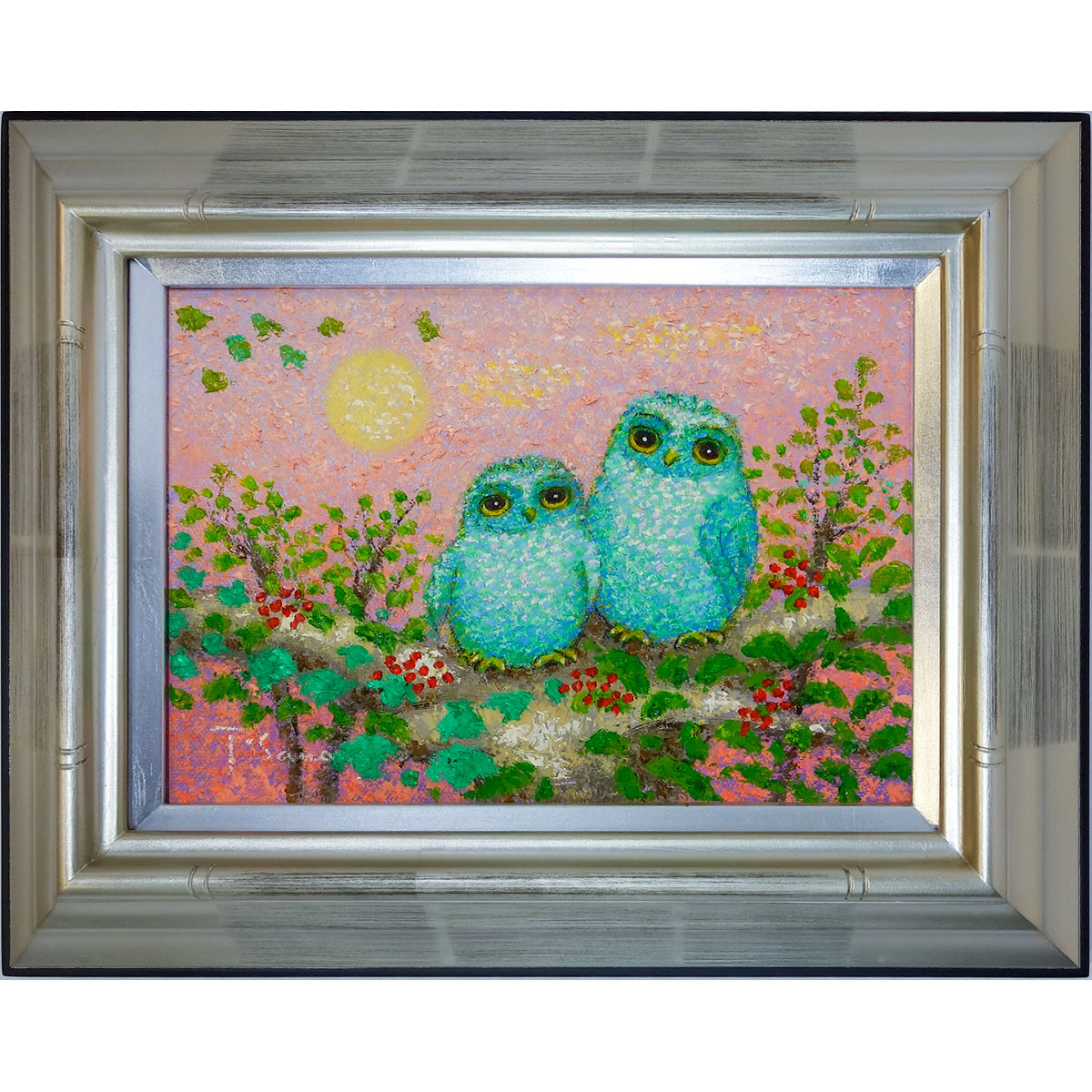 楽天市場】「聖夜のふくろう(2羽)」佐野千恵子 サムホールサイズ油彩