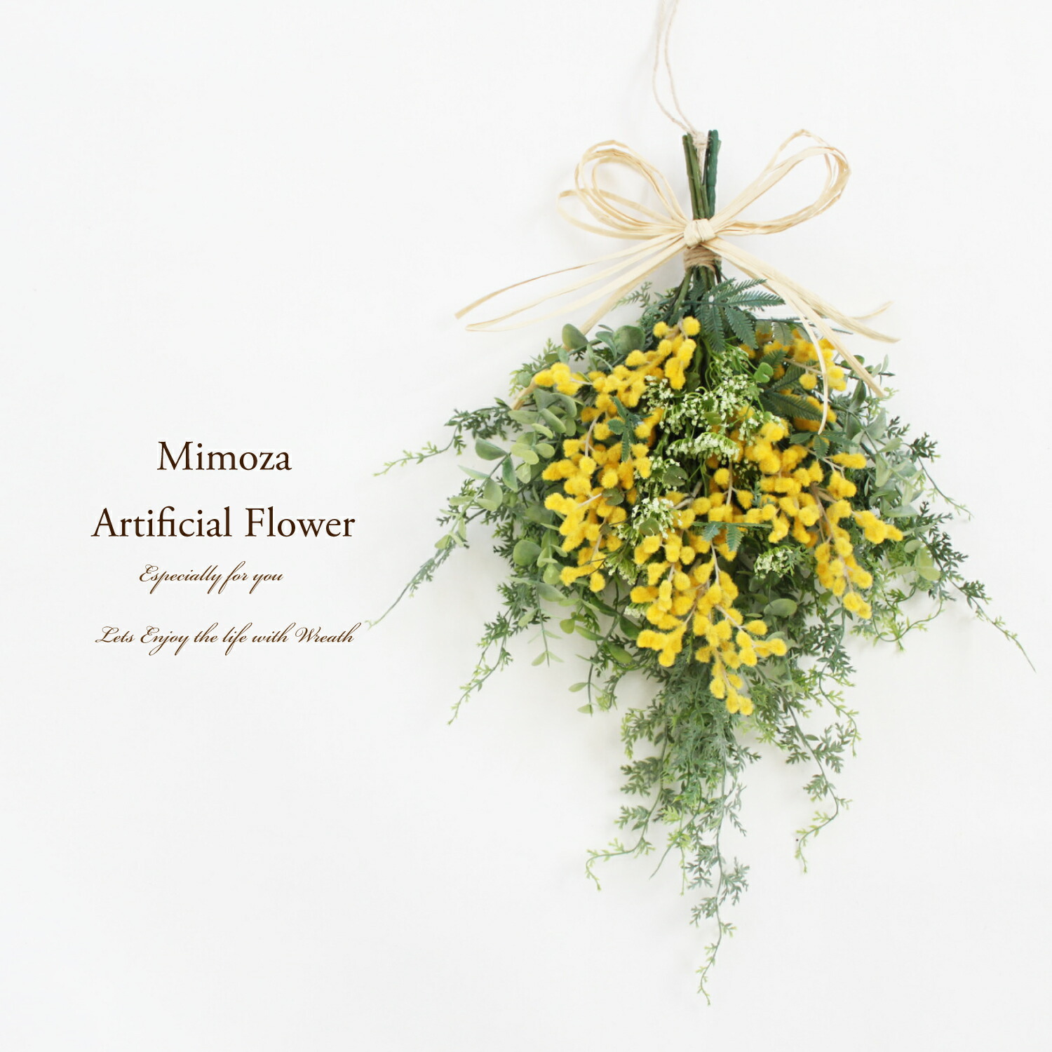 楽天市場】「送料無料」リース ミモザ 【Lサイズ】 造花 アーティ